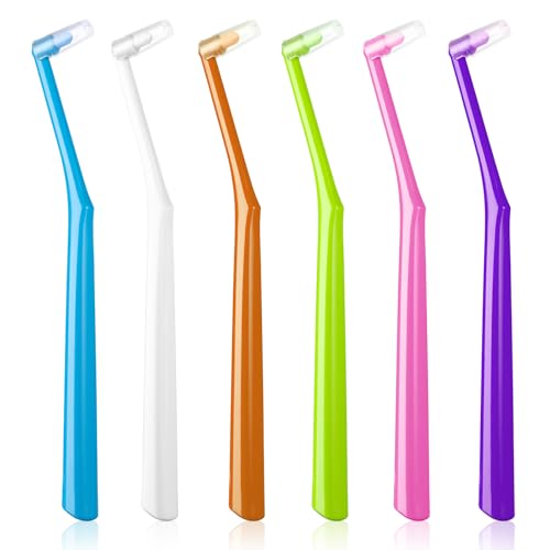 Fregum End Tuft Toothbrush for Orthodontic Soft Bristles Angled Toothbrush for Braces Implants Retainers Back Teeth and Wisdom Teeth 6 Pcs
